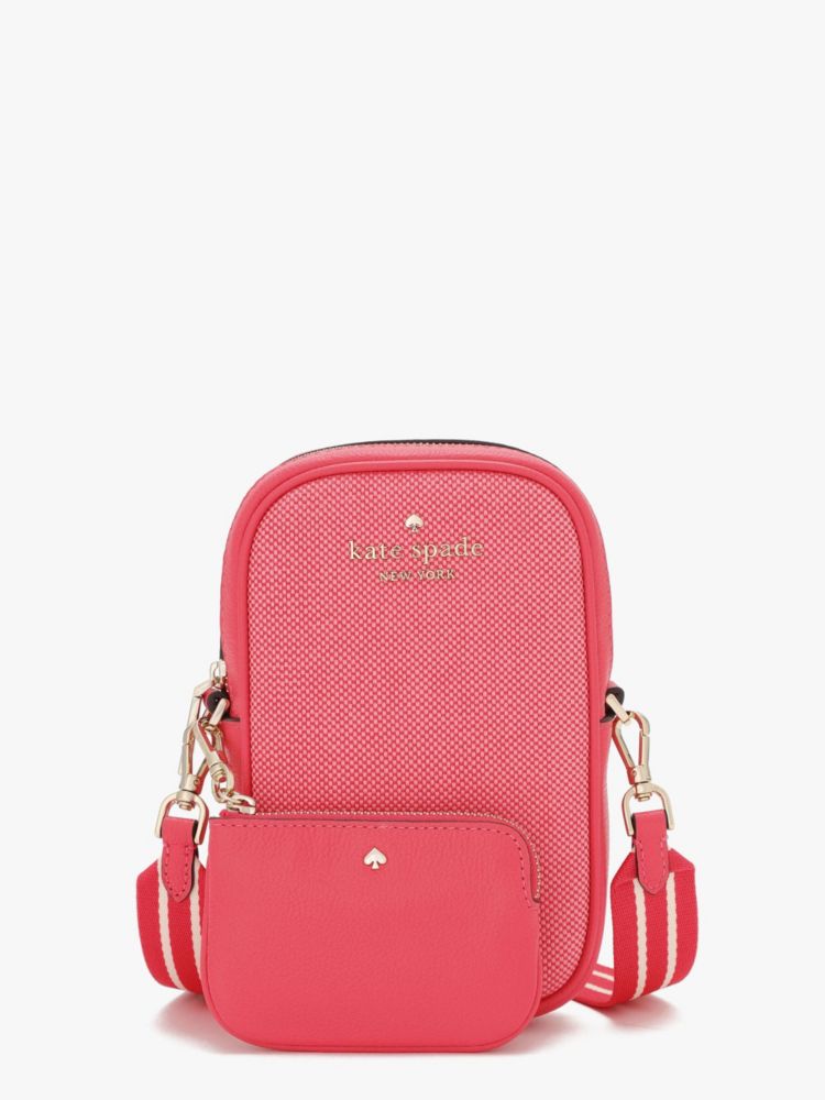 Kate Spade,ロージー キャンバス ノース サウス ジップ フォン クロスボディ,テック,ピンクペッパーコーンマルチ