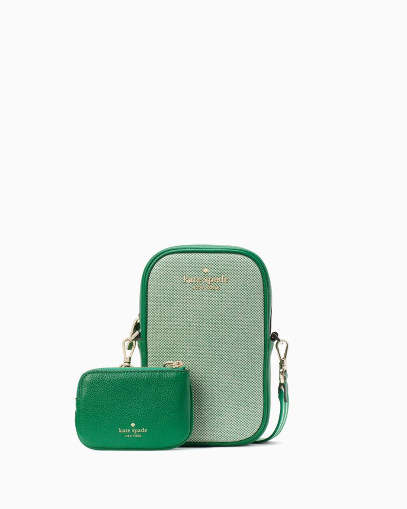 Kate Spade,ROSIE CANVAS NORTH SOUTH ZIP PHONE CROSSBODY,Green Bean Multi