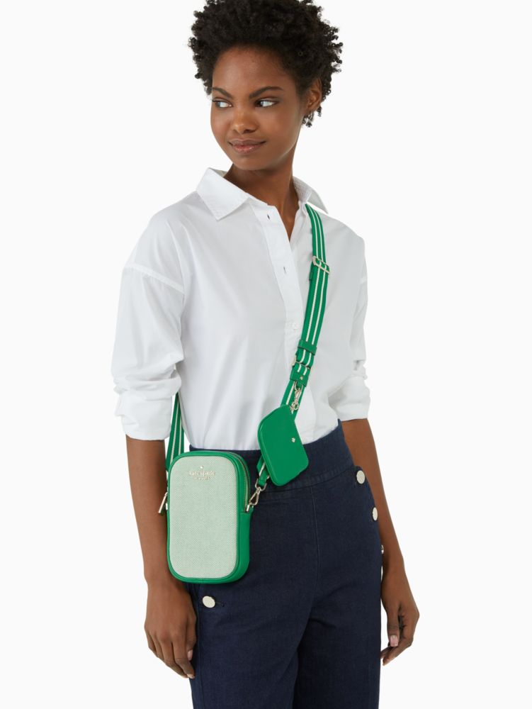 Kate Spade,ROSIE CANVAS NORTH SOUTH ZIP PHONE CROSSBODY,Green Bean Multi