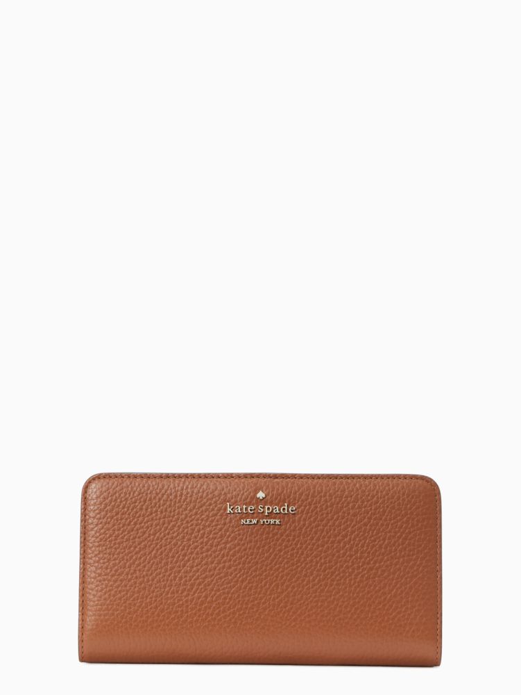 Kate Spade,Dumpling Large Slim Bifold Wallet,Leather,Bi Fold,Continental,Metal,Logo,Silver Metal,Casual,