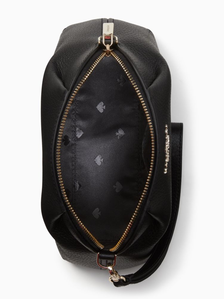 Kate Spade,Dumpling Convertible Crossbody,Leather,Crossbody,Wristlet,Logo,Metal,Pleats,Lined,Casual,Black