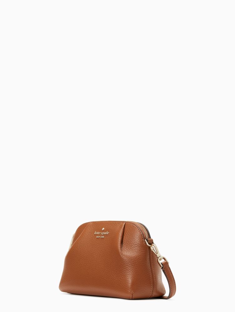 Kate Spade,Dumpling Convertible Crossbody,Leather,Crossbody,Wristlet,Logo,Metal,Pleats,Lined,Casual,Brown