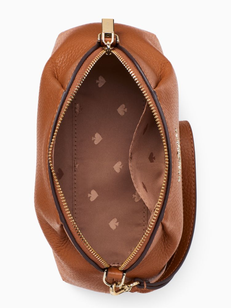 Kate Spade,Dumpling Convertible Crossbody,Leather,Crossbody,Wristlet,Logo,Metal,Pleats,Lined,Casual,Brown
