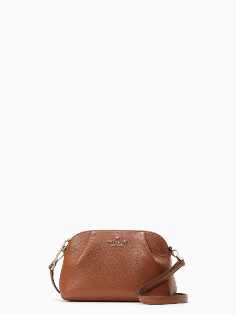 Kate Spade,Dumpling Convertible Crossbody,Leather,Crossbody,Wristlet,Logo,Metal,Pleats,Lined,Casual,Brown