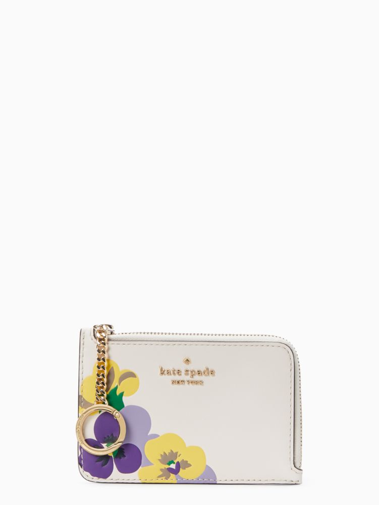 Kate Spade,wild petal medium l zip card holder,Parchment Multi