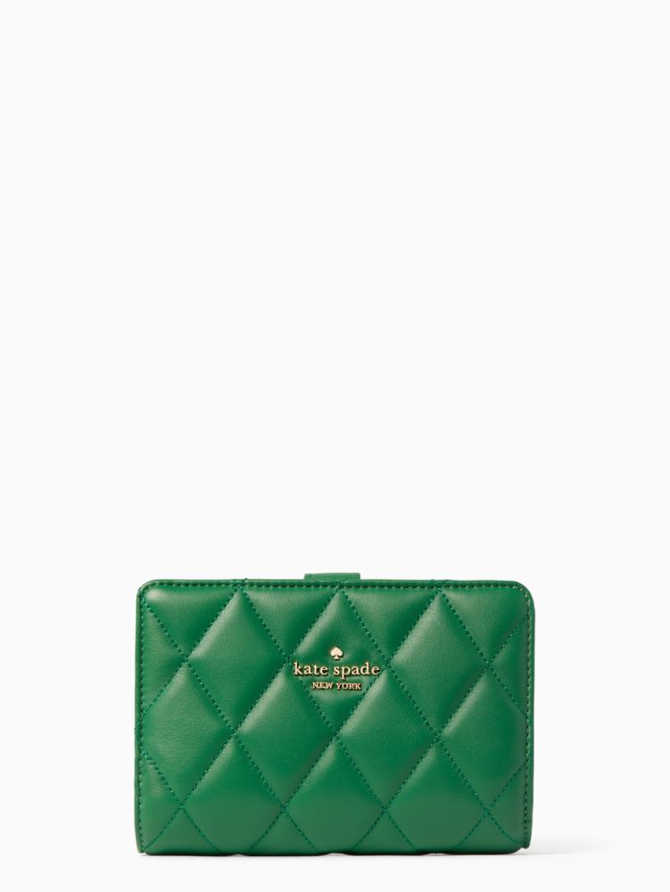 Kate Spade,carey medium compact bifold wallet,Green Bean