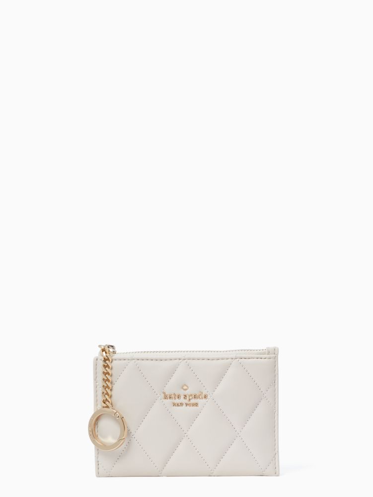 Kate Spade,キャリー スムース キルテッド レザー スモール ジップ カード ホルダー,財布小物,パーチメント