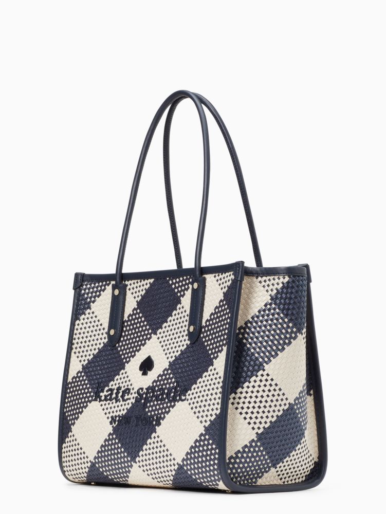 Kate Spade Ella Gingham Blazer Blue Oversized Woven Shoulder Tote Bag –  AUMI 4