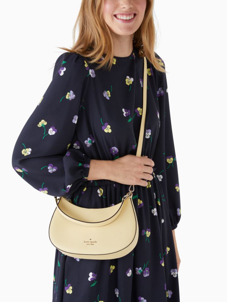 Kate Spade,Kristi Crossbody,Leather,Shoulder Bag,Logo,Metal,Lined,Day Party,Yellow
