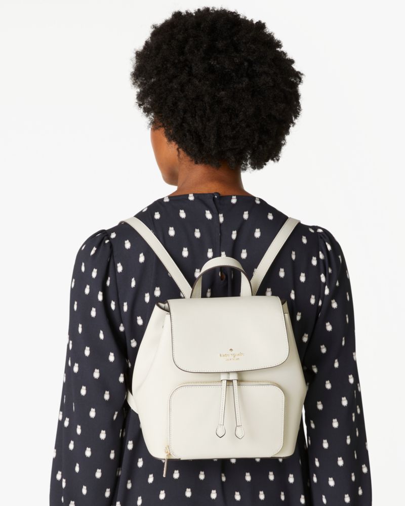 Kate Spade,Kristi Medium Flap Backpack,Leather,Backpack,Metal,Logo,Lined,Casual,