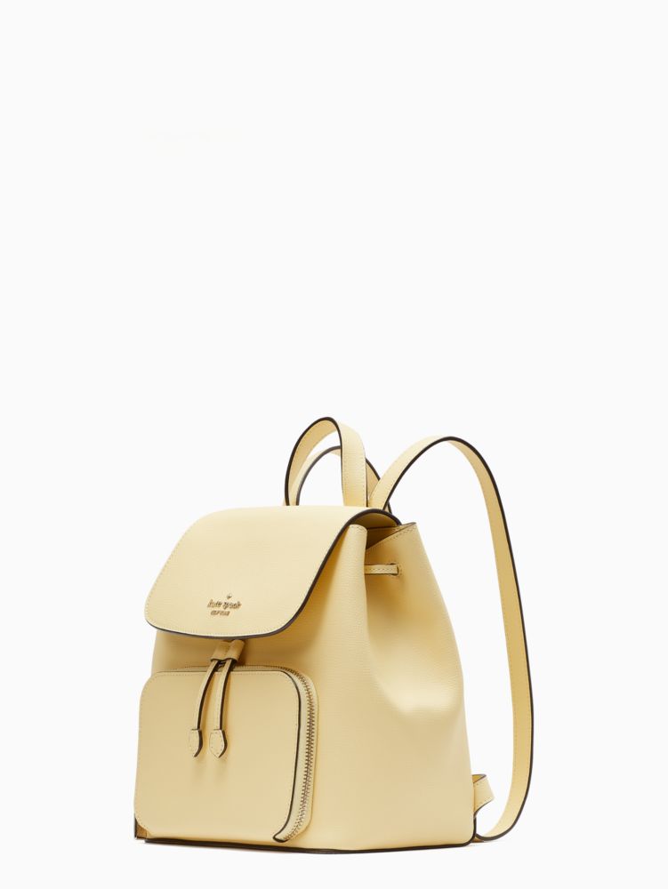 Kate Spade,Kristi Medium Flap Backpack,Leather,Backpack,Metal,Logo,Lined,Casual,Yellow
