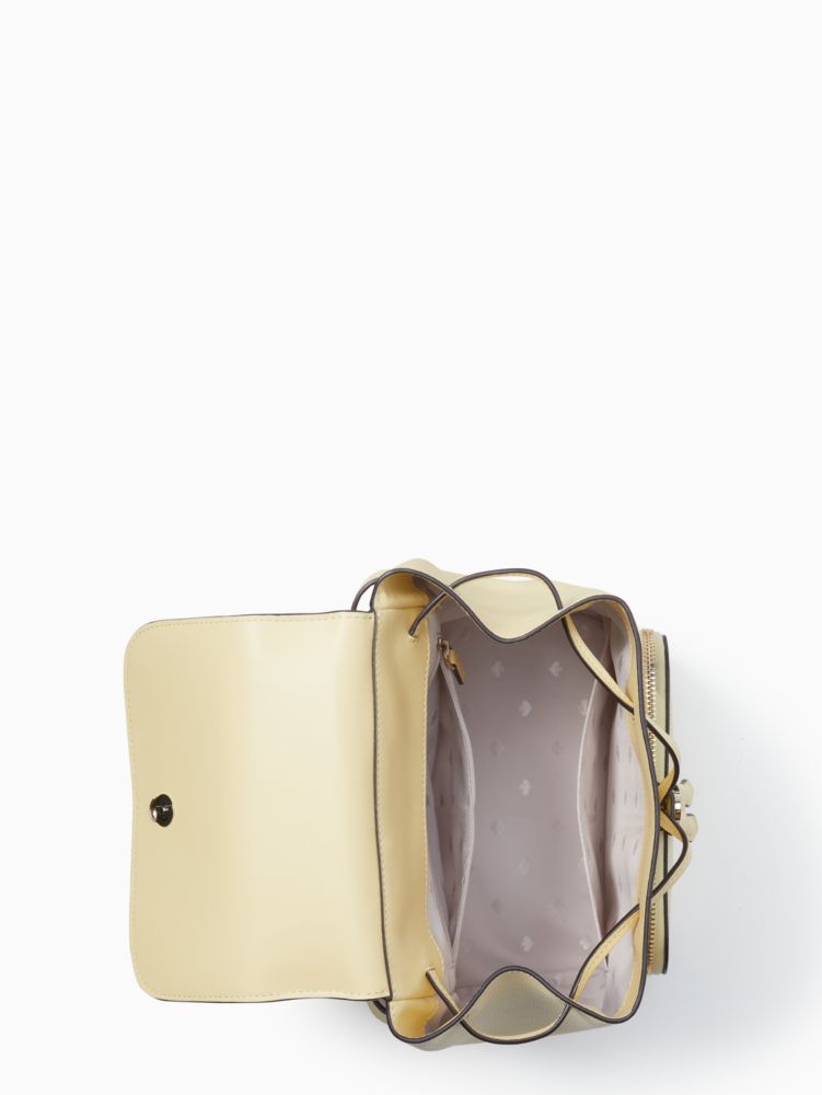 Kate Spade,Kristi Medium Flap Backpack,Leather,Backpack,Metal,Logo,Lined,Casual,Yellow