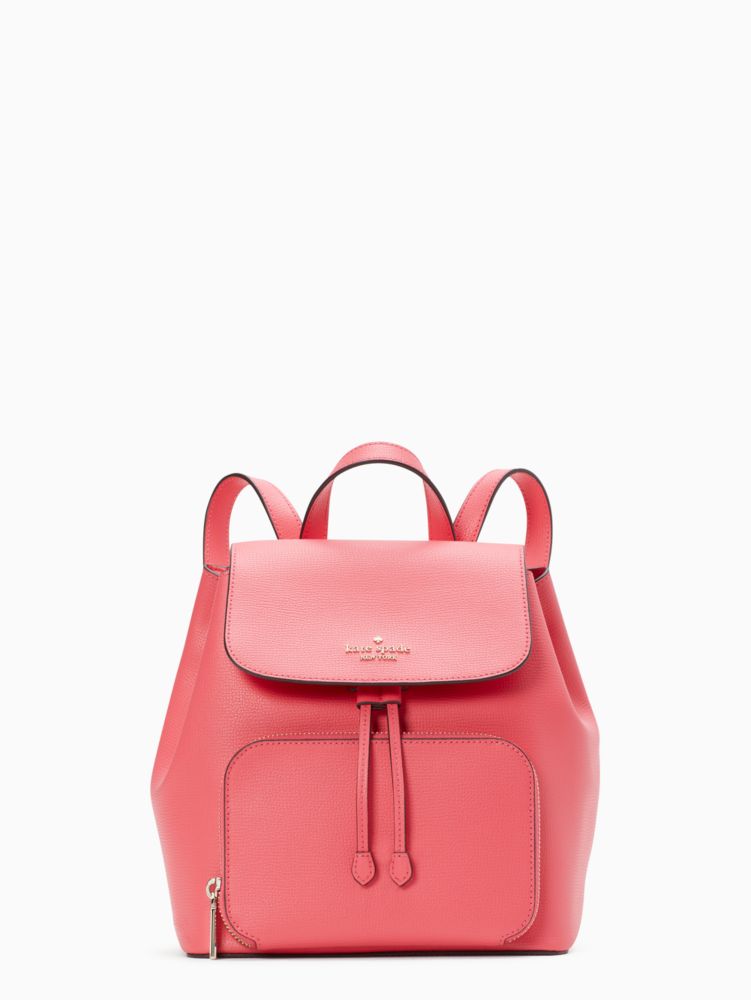 Kate Spade,Kristi Medium Flap Backpack,Leather,Backpack,Metal,Logo,Lined,Casual,Coral