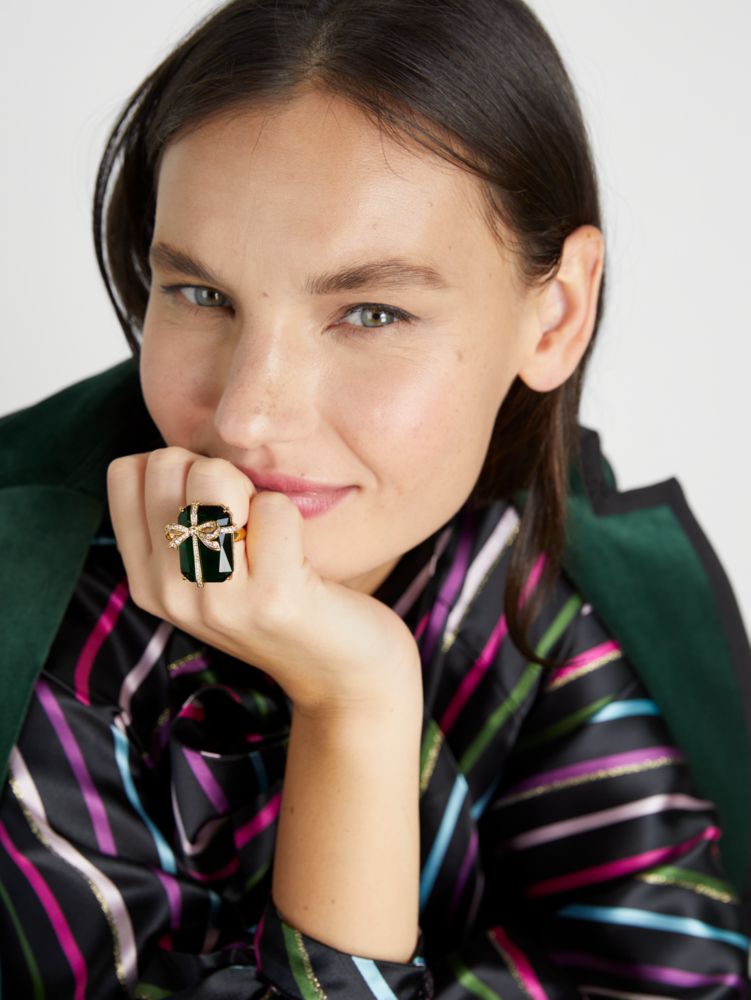 Kate Spade,Pavé Present Cocktail Ring,Emerald