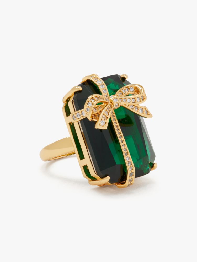 Kate Spade,Pavé Present Cocktail Ring,Emerald