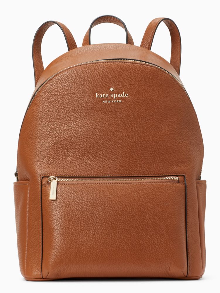 Kate Spade,Leila Pebbled Leather Large Dome Backpack,Leather,Backpack,Logo,Metal,Lined,Casual,Brown