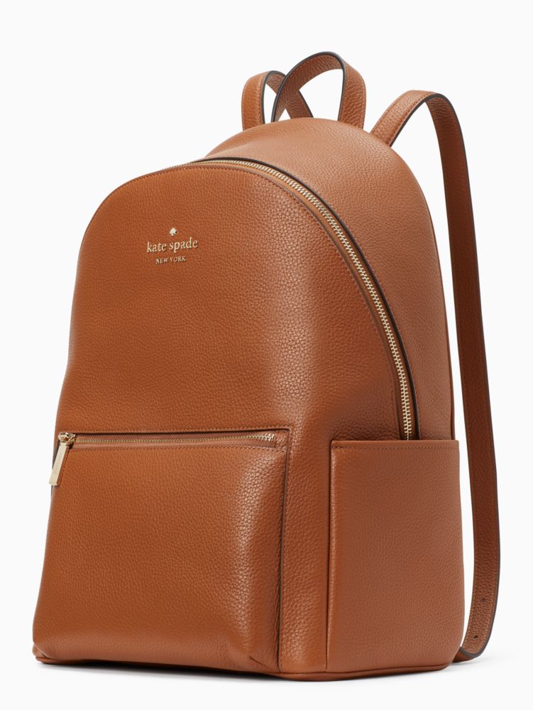 Kate Spade,Leila Pebbled Leather Large Dome Backpack,Leather,Backpack,Logo,Metal,Lined,Casual,Brown