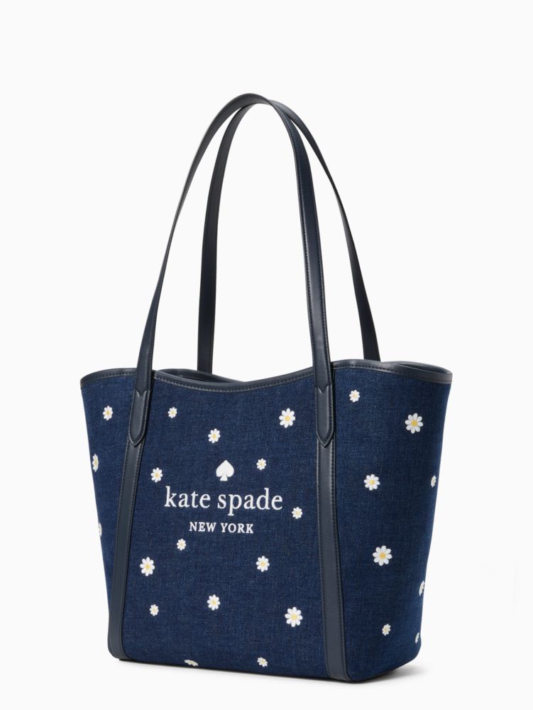 Kate Spade,スライド デイジー エンブロイダード デニム トート,バッグ,ブルーマルチ