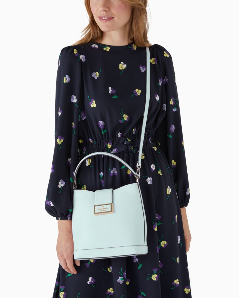 Kate Spade,Reegan Bucket Bag,Leather,Bucket,Metal,Logo,Lined,Gold Metal,Casual,