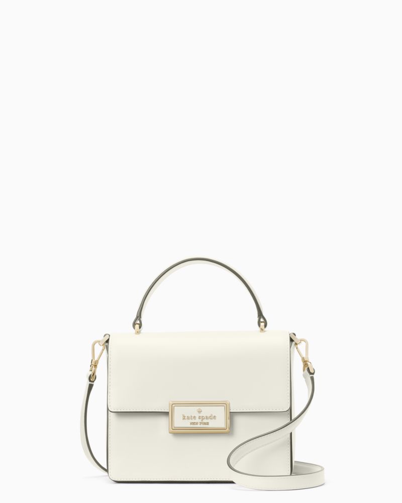 Kate Spade,Reegan Top Handle Crossbody,Leather,Crossbody,Metal,Logo,Lined,Gold Metal,Day Party,