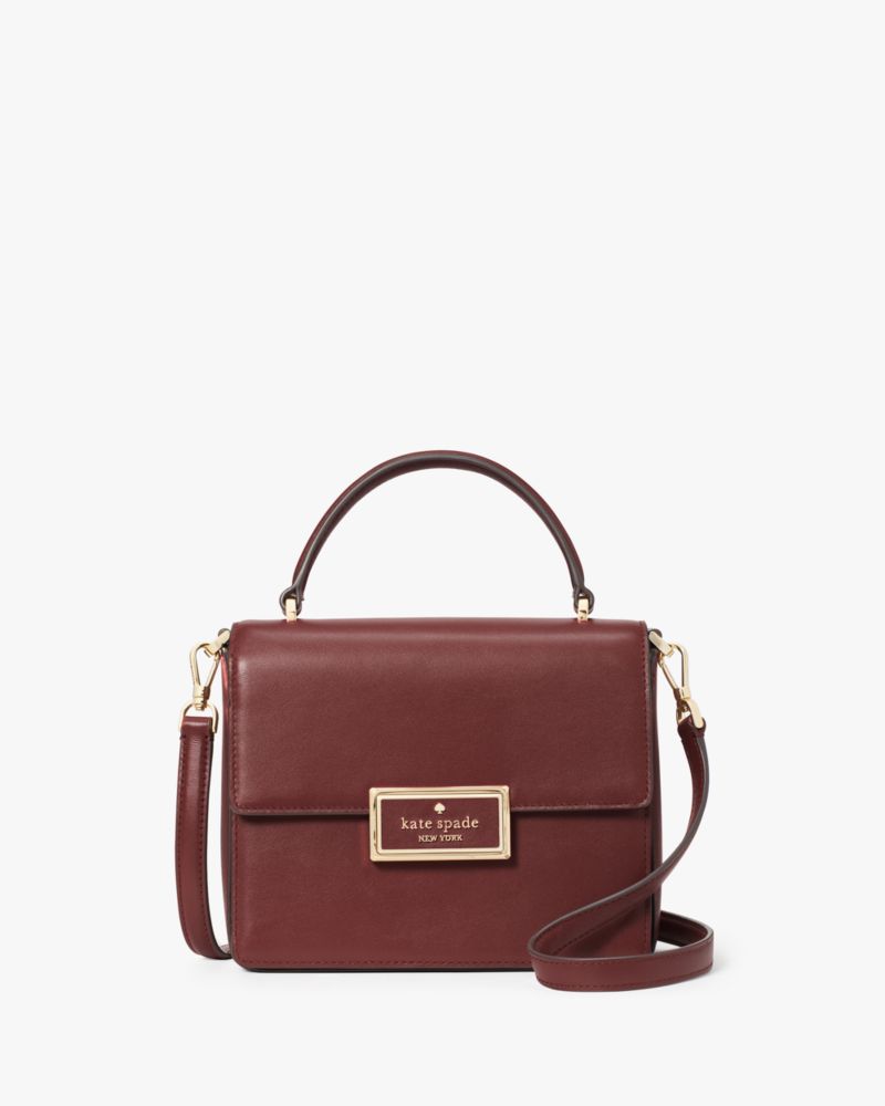 Kate Spade,Reegan Top Handle Crossbody,Leather,Crossbody,Metal,Logo,Lined,Gold Metal,Day Party,