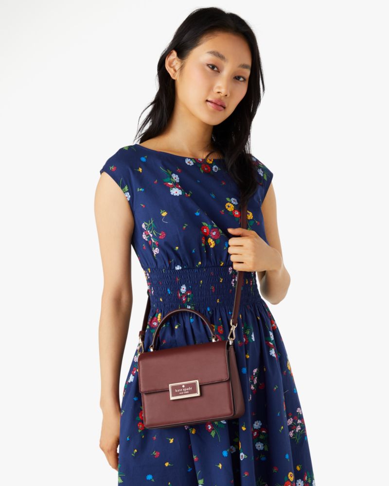 Kate Spade,Reegan Top Handle Crossbody,Leather,Crossbody,Metal,Logo,Lined,Gold Metal,Day Party,