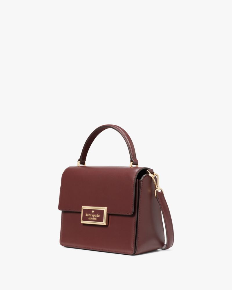 Kate Spade,Reegan Top Handle Crossbody,Leather,Crossbody,Metal,Logo,Lined,Gold Metal,Day Party,