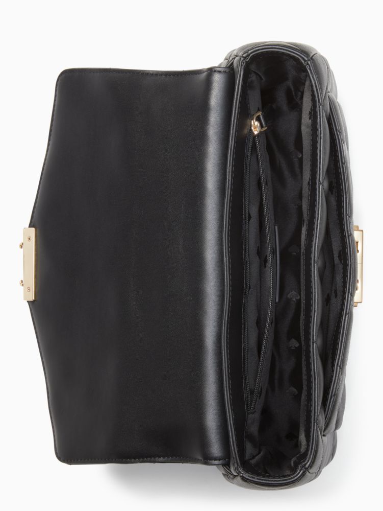 Kate Spade,Carey Medium Flap Shoulder Bag,Leather,Shoulder Bag,Logo,Engraved Detail,Lined,Gold Metal,Day Party,Black