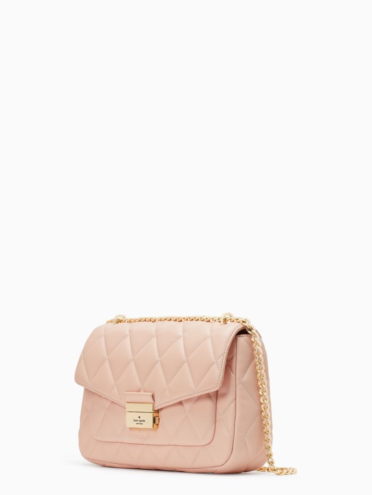 Kate Spade,Carey Medium Flap Shoulder Bag,Leather,Shoulder Bag,Engraved Detail,Logo,Lined,Gold Metal,Day Party,Pink