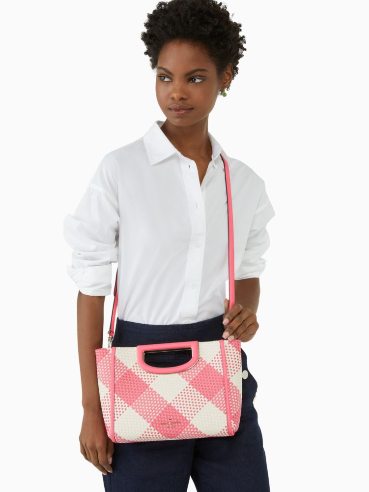 Kate Spade,Alexia Gingham Crossbody Clutch,Wild Rose