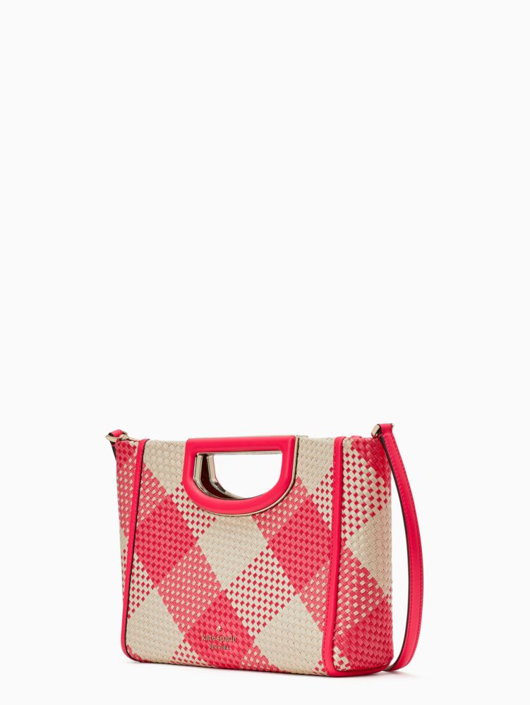 Kate Spade,アレクシア オーバーサイズ ウーブン ギンガム クロスボディ クラッチ,バッグ,ワイルドローズ