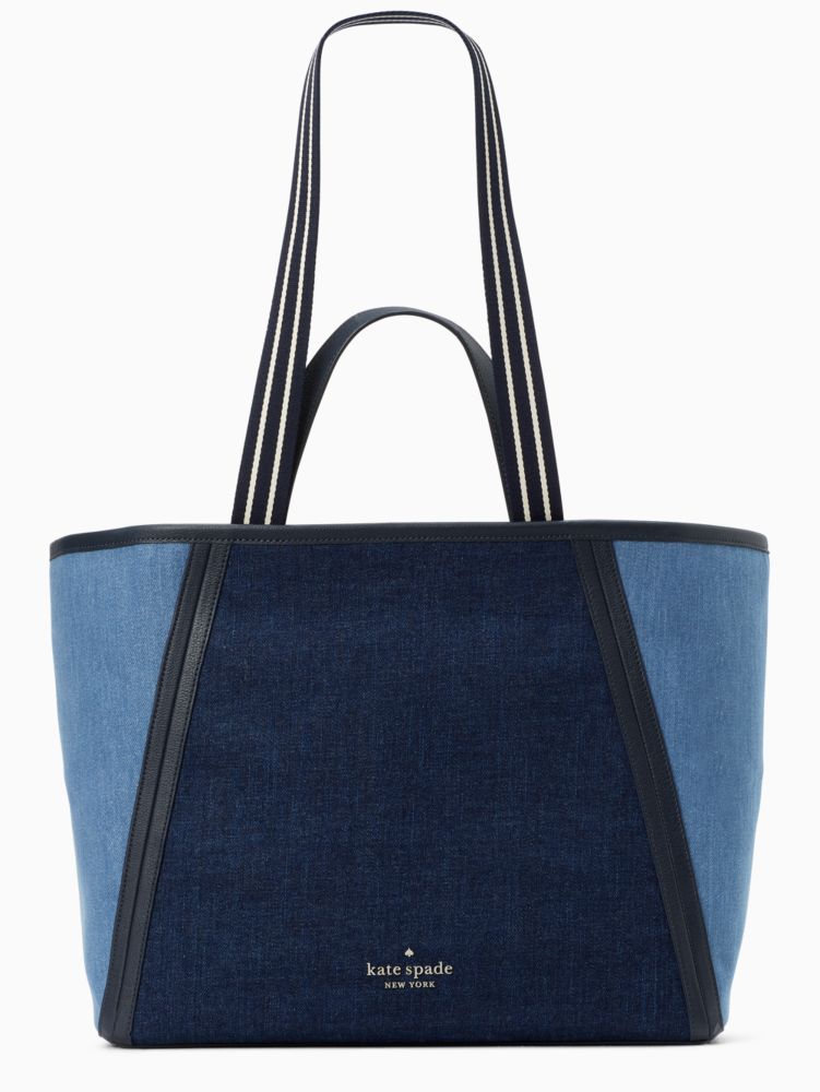 Kate Spade,Rosie Large Tote,Tote,Metal Material,Logo,Piping,Color Block,Casual,Navy