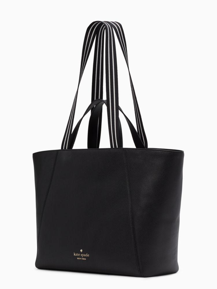 Kate Spade,Rosie Large Tote,Leather,Tote,Stripe,Logo,Word Embellishment,Lined,Work,Black