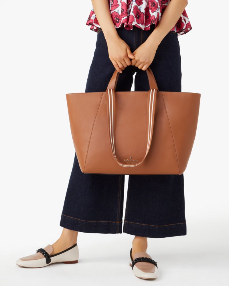 Kate Spade,Rosie Large Tote,Leather,Tote,Logo,Word Embellishment,Stripe,Lined,Work,