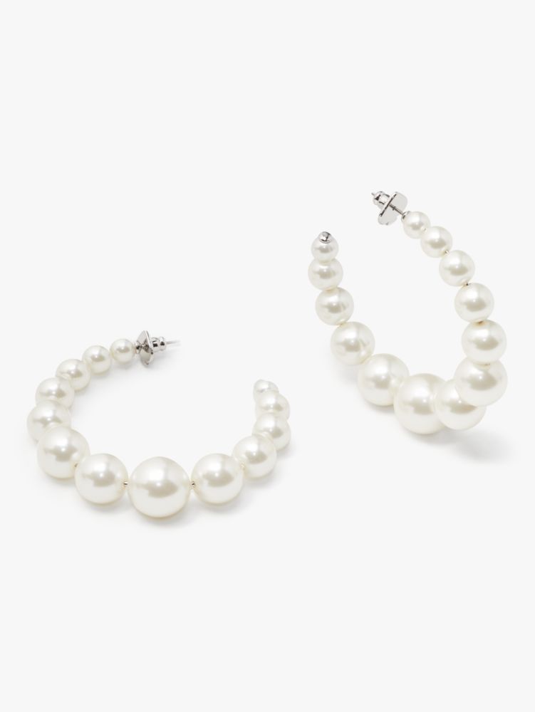 Kate Spade,Pearls Please Hoops,Cream/Silver