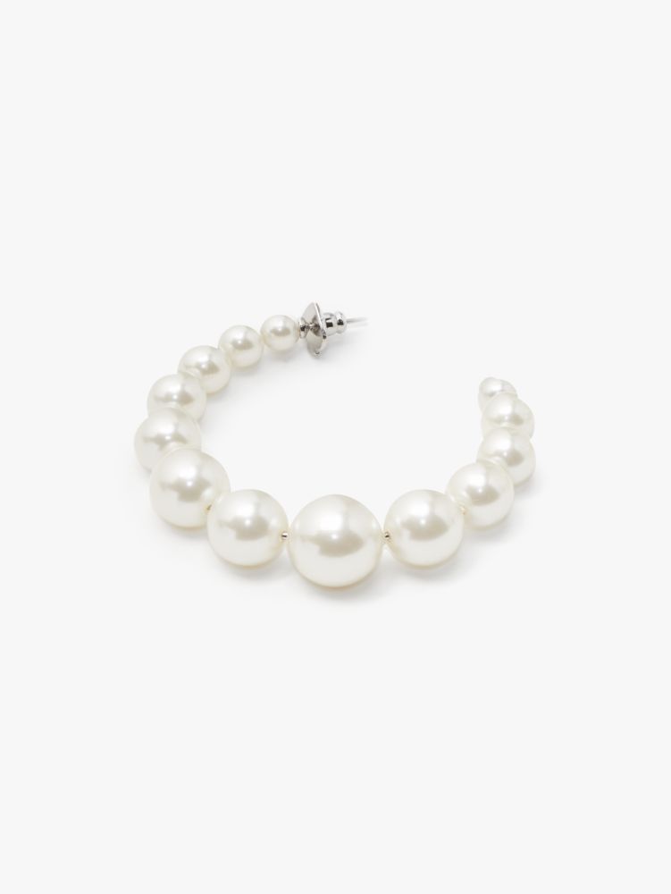 Kate Spade,Pearls Please Hoops,Cream/Silver