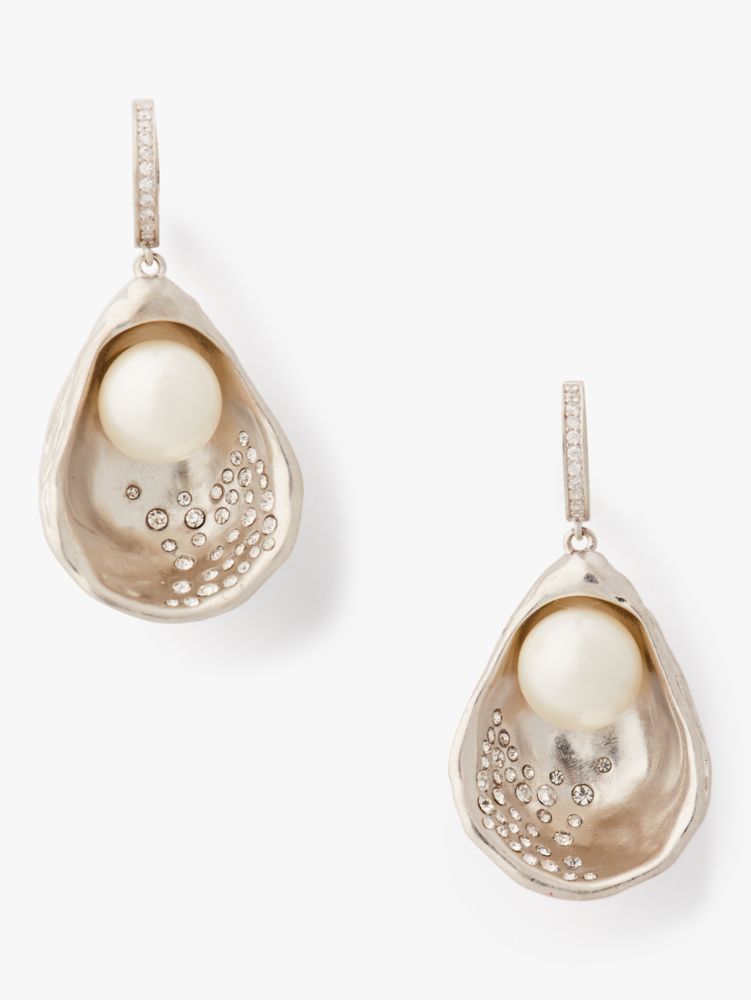 Kate Spade,oyster drop earrings,Cream/Silver