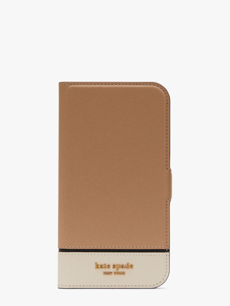 Kate Spade,Morgan Colorblock iPhone 14 Pro Max Magnetic Wrap Folio Case,Cafe Mocha Multi