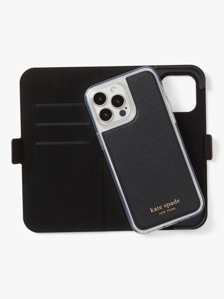 Kate Spade,Morgan Colorblock iPhone 14 Pro Max Magnetic Wrap Folio Case,Flip Case,Logo,Metal,Color Block,Casual,Brown