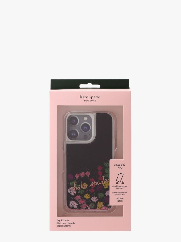 Kate Spade,ガラ リキッド グリッター アイフォン 13 PRO ケース,テック,ブラックマルチ