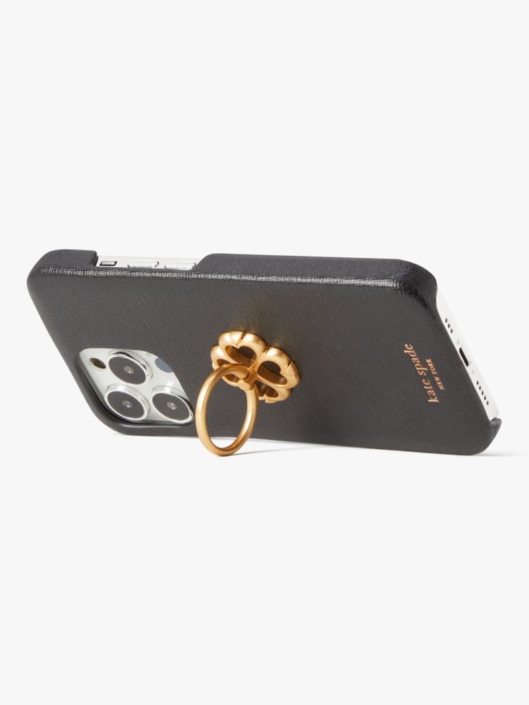 Kate Spade,Saffiano Leather Spade Ring Stand iPhone 13 Pro Case,Black