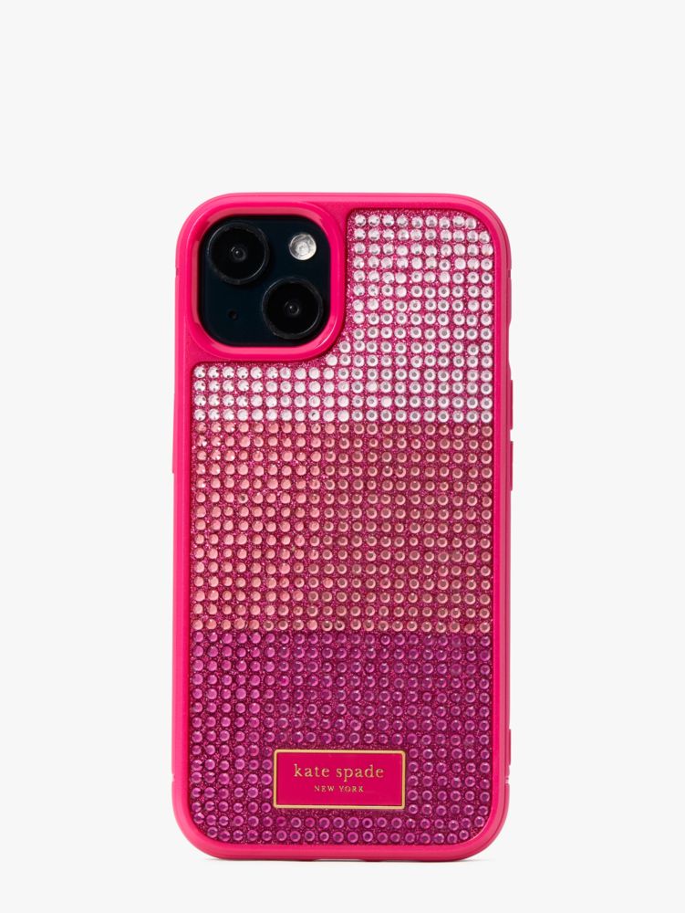 Kate Spade New York Rhinestone Embossed Rock Candy Sticker Logo Phone Case 14 Pro Cell Phone Case Rose Gold Multi : One Size