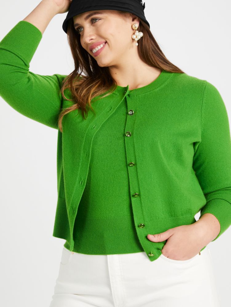 Kate Spade,Cashmere Crewneck Cardigan,Cashmere,Polyamide,Spandex,Cardigan,Button,Rhinestones,Casual,