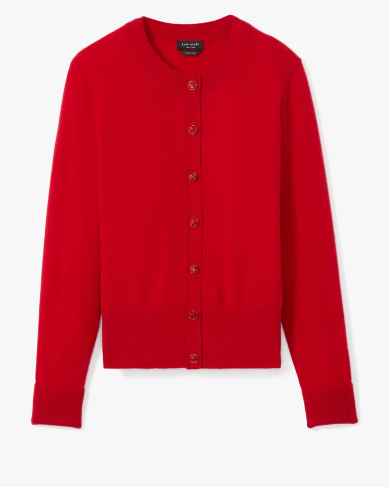 Kate Spade,Cashmere Crewneck Cardigan,Cashmere,Polyamide,Spandex,Cardigan,Button,Rhinestones,Casual,Red