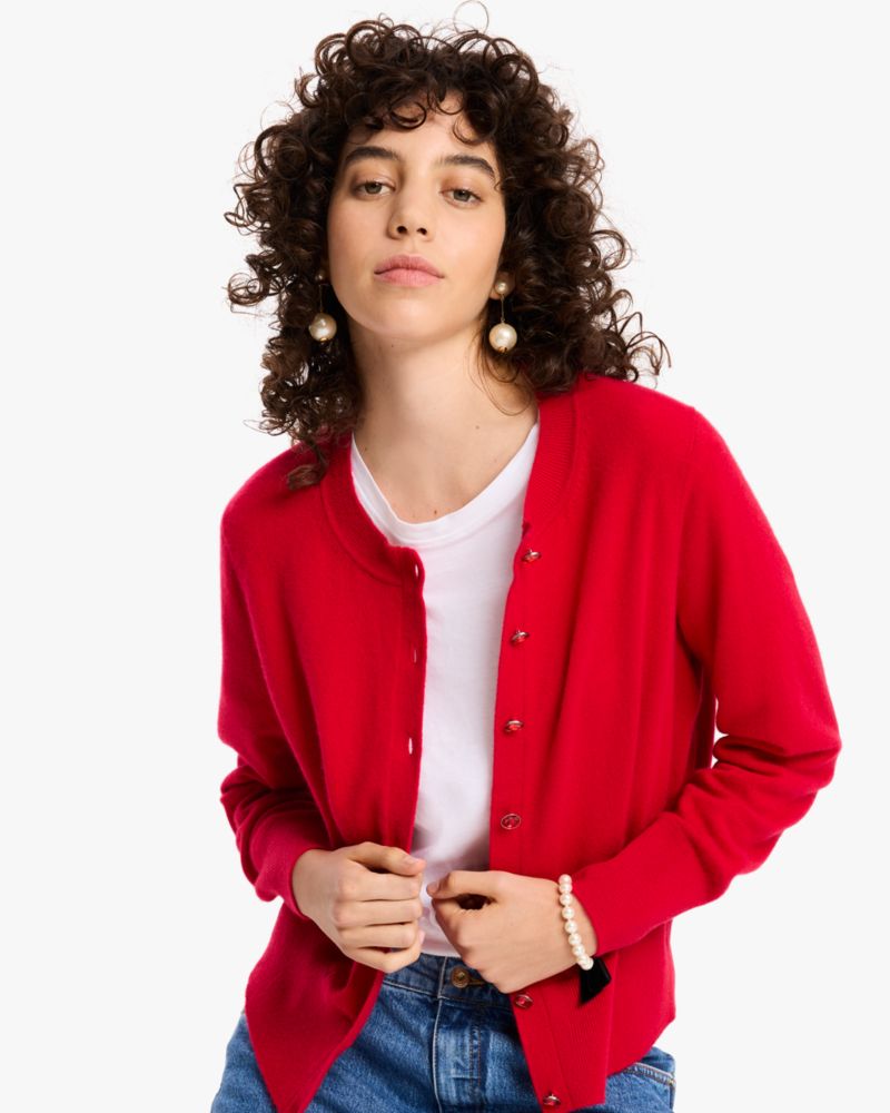 Kate Spade,Cashmere Crewneck Cardigan,Cashmere,Polyamide,Spandex,Cardigan,Button,Rhinestones,Casual,