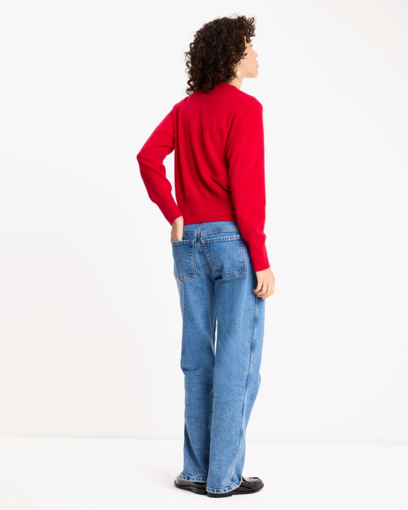 Kate Spade,Cashmere Crewneck Cardigan,Cashmere,Polyamide,Spandex,Cardigan,Button,Rhinestones,Casual,Red