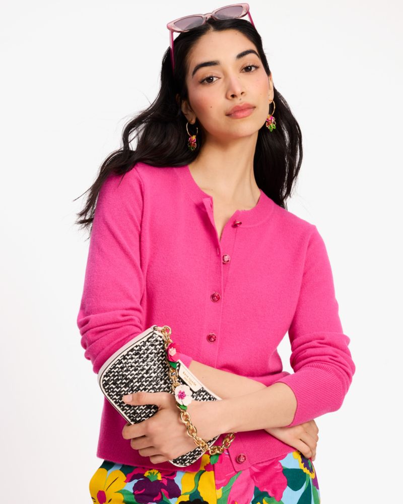 Kate Spade,Cashmere Crewneck Cardigan,Cashmere,Polyamide,Spandex,Cardigan,Button,Rhinestones,Casual,Pink