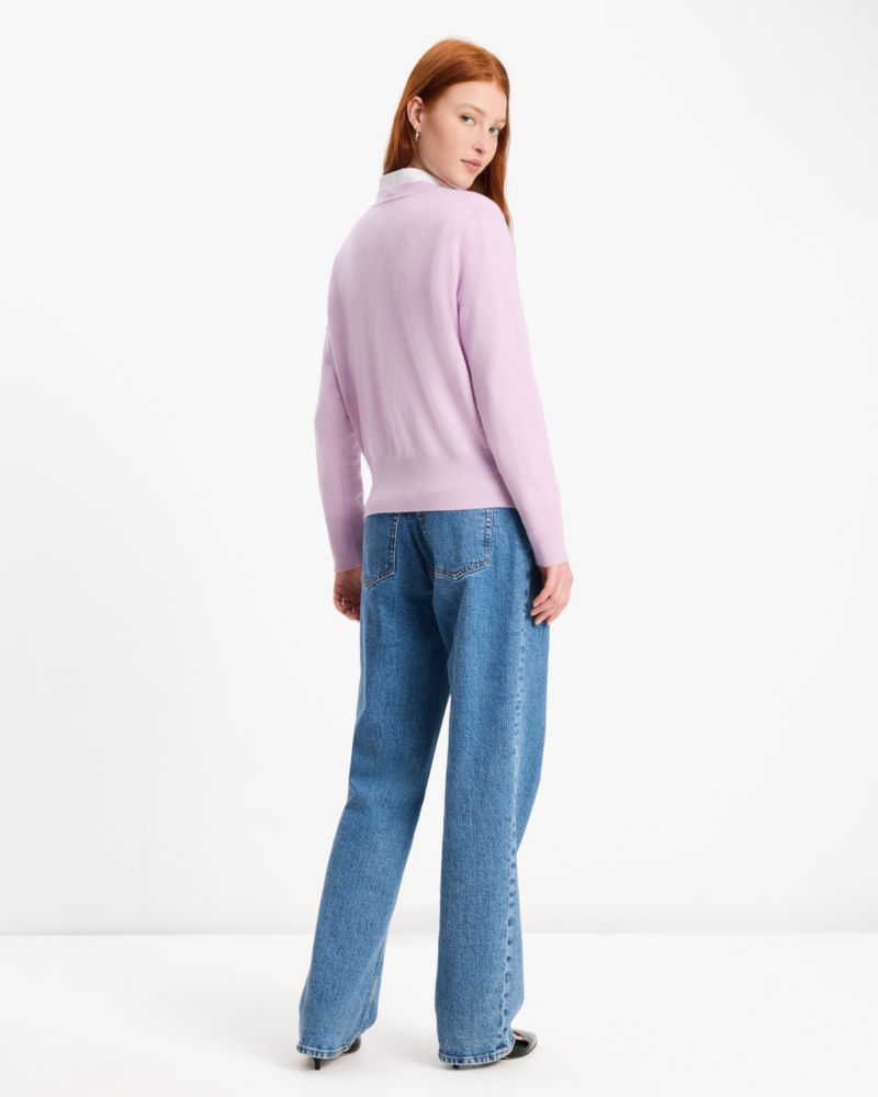 Kate Spade,Cashmere Crewneck Cardigan,Cashmere,Polyamide,Spandex,Cardigan,Button,Rhinestones,Casual,Lavender
