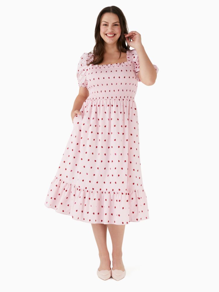 Kate Spade,ladybug party smocked midi dress,cotton,Chalk Pink