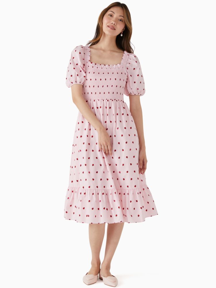 Kate Spade,ladybug party smocked midi dress,cotton,Chalk Pink